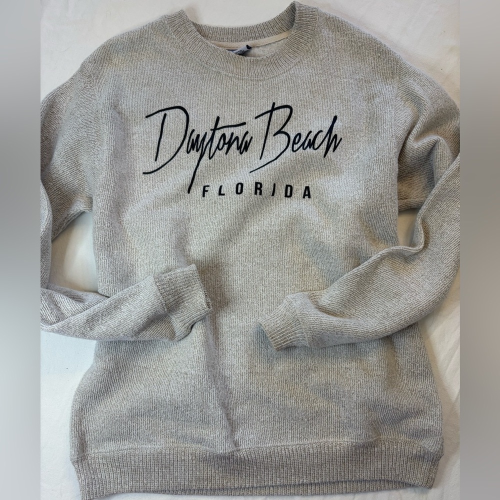 Gray Vintage Comfy Daytona Beach Florida Fleece Lined Sweatshirt Size Medium